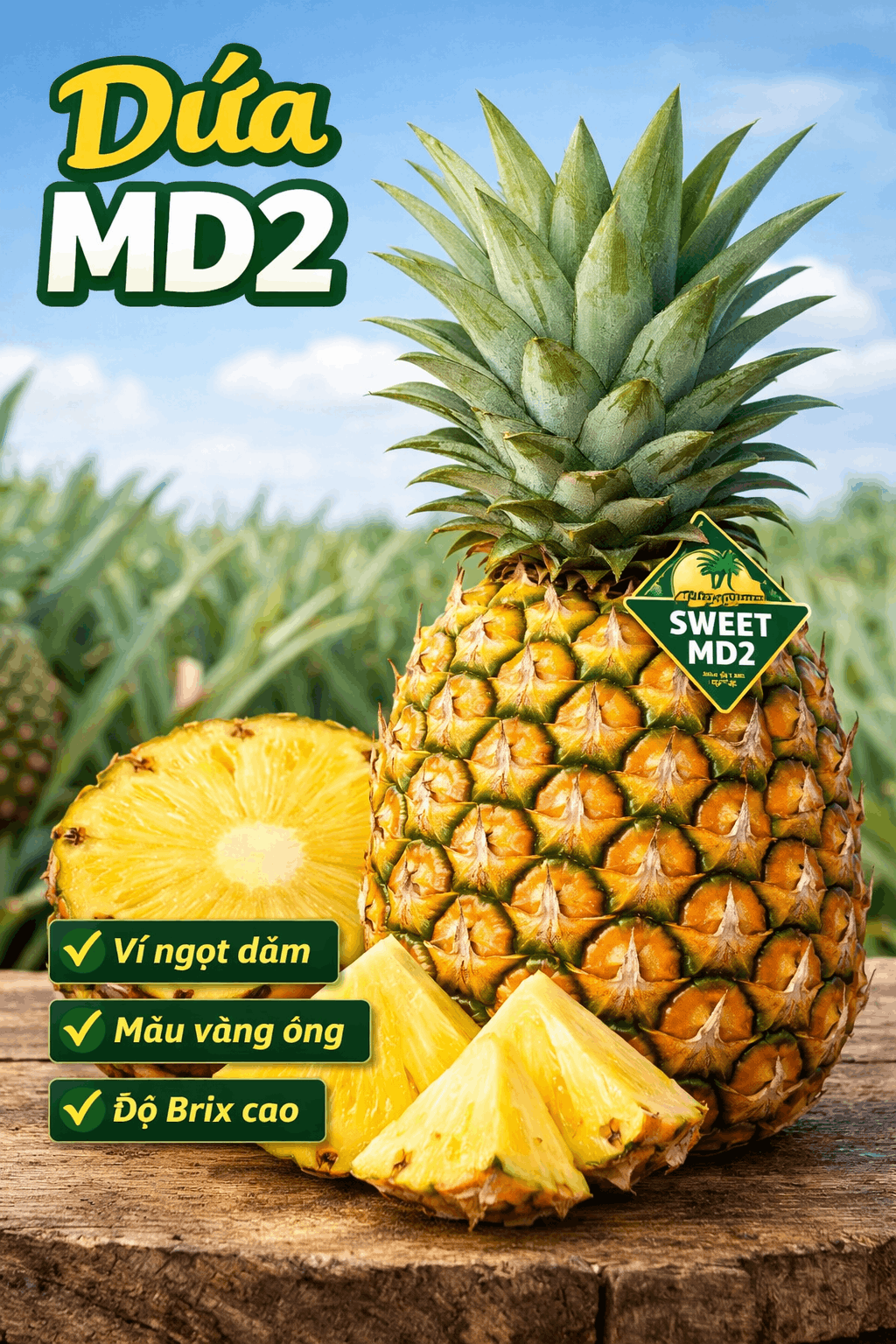 Trọng lượng “khủng” của dứa MD2: Đạt từ 1.4kg đến 2.6kg/quả và cuộc cách mạng nông nghiệp chất lượng cao